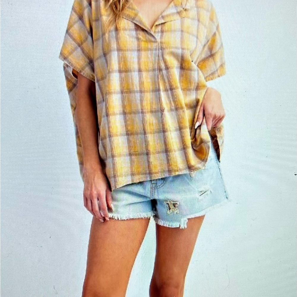 Easel Yellow Plaid Blouse